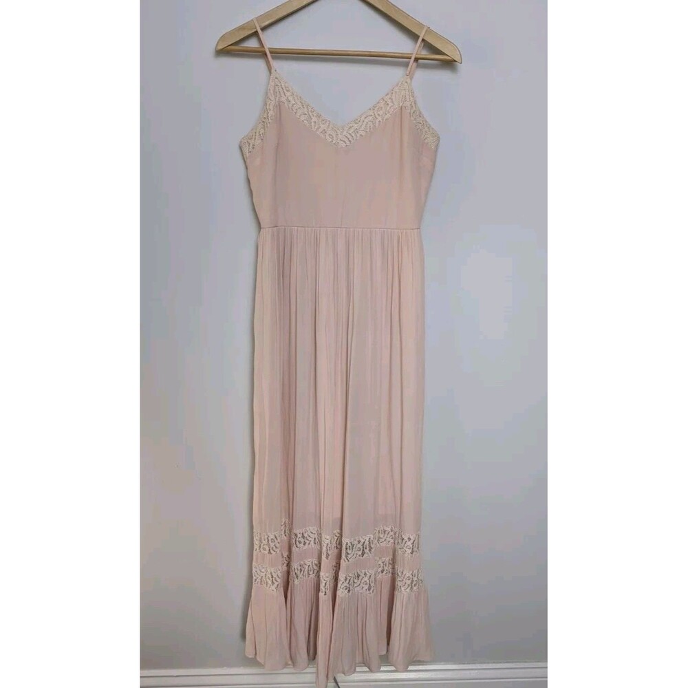 Pink SZ S Sleeveless Ruffle Midi Dress Lace Trim Fairy Balletcore Cottagecore